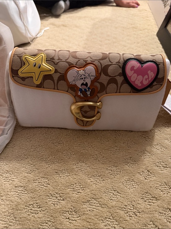 Coach Handbags - Coach Cream & Tan Signature Canvas Flap Bag with Playful Patches